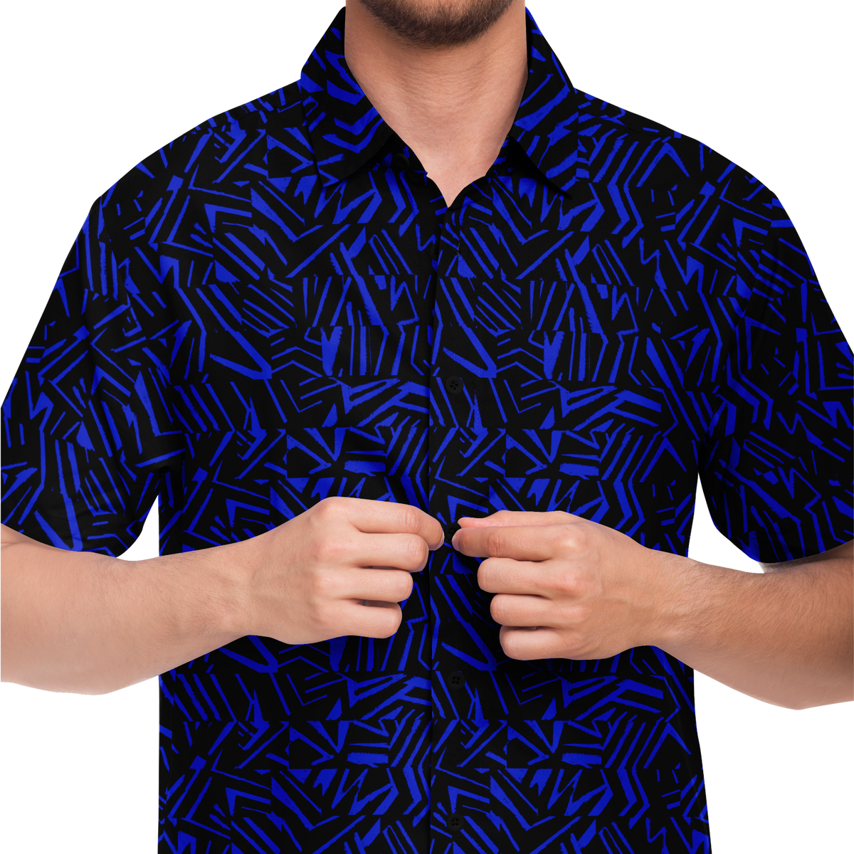 HV collage blue 50 Short Sleeve Button Down Shirt - AOP - Choi Cheung