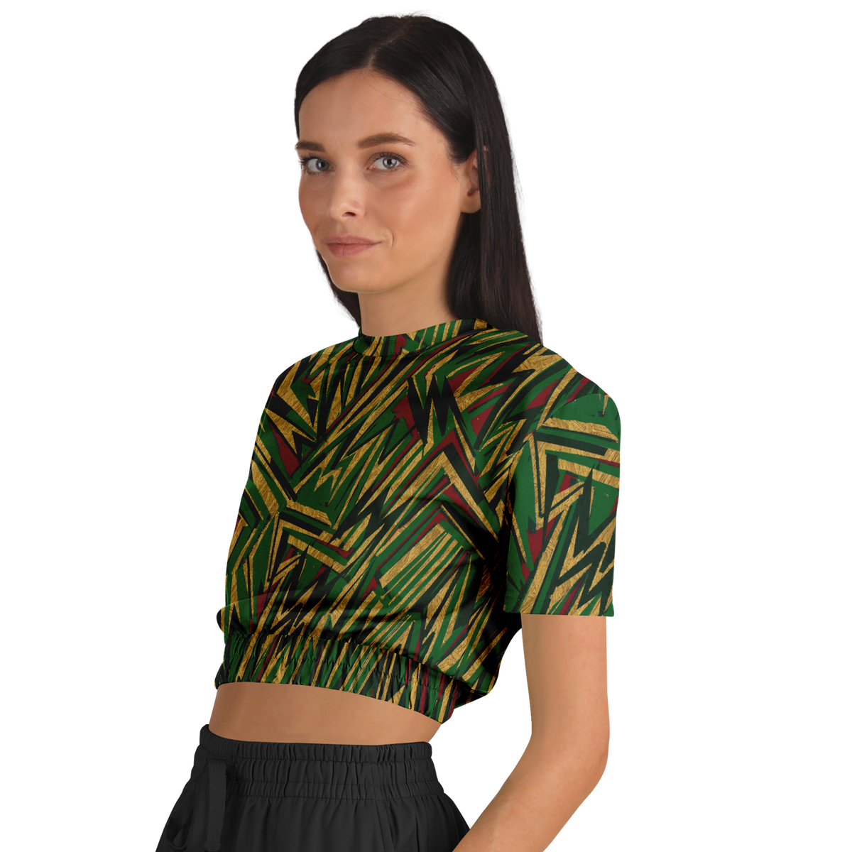 HV chaos green Athletic Cropped Short Sleeve Sweatshirt - AOP - Choi Cheung