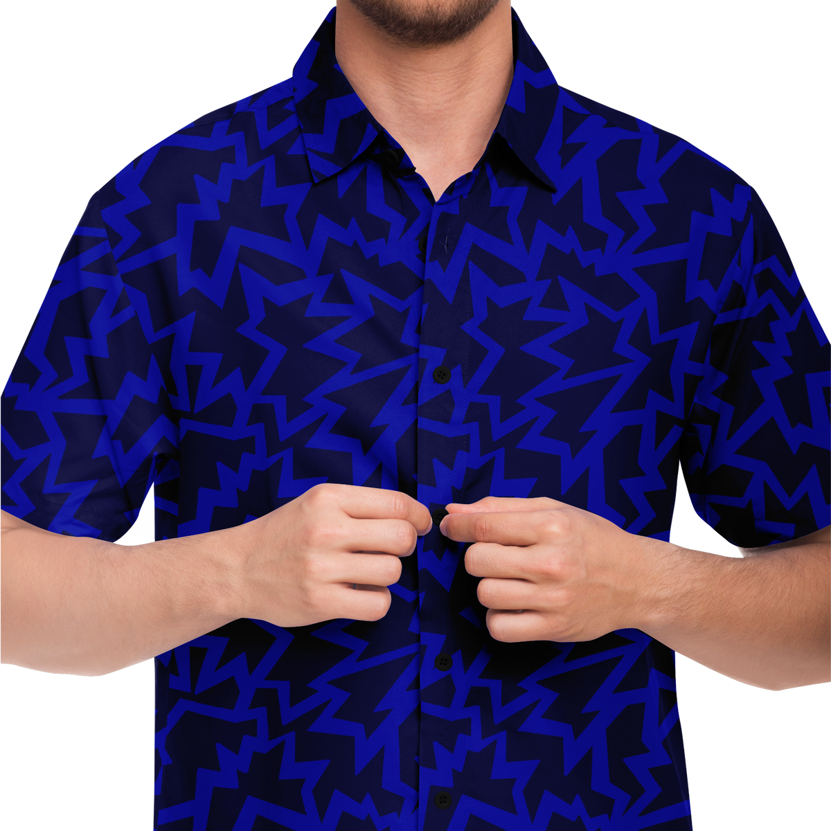 HV bomb blue 50 Short Sleeve Button Down Shirt - AOP - Choi Cheung