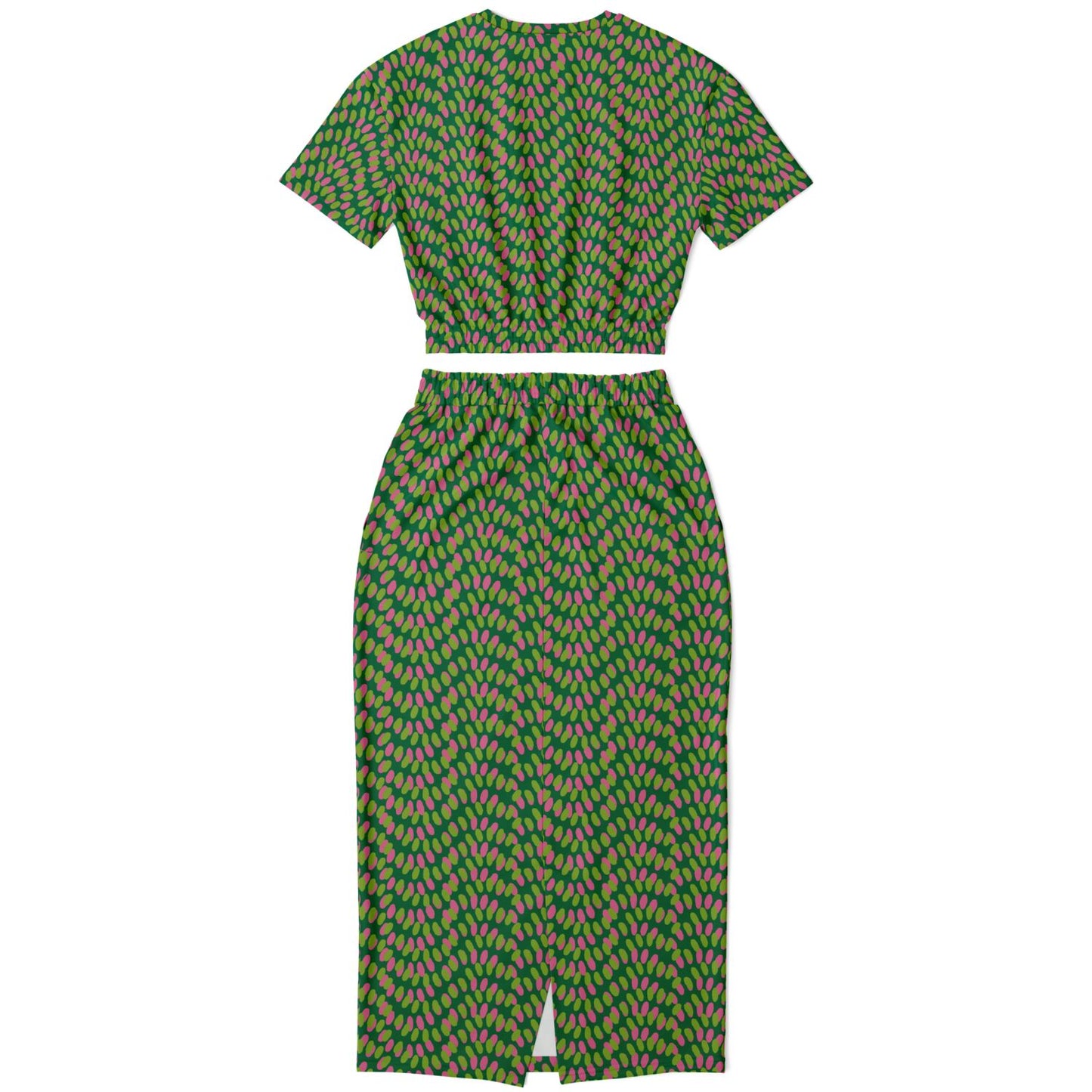 Green dot pattern cropped sweatshirt & long skirt set - Choi Cheung