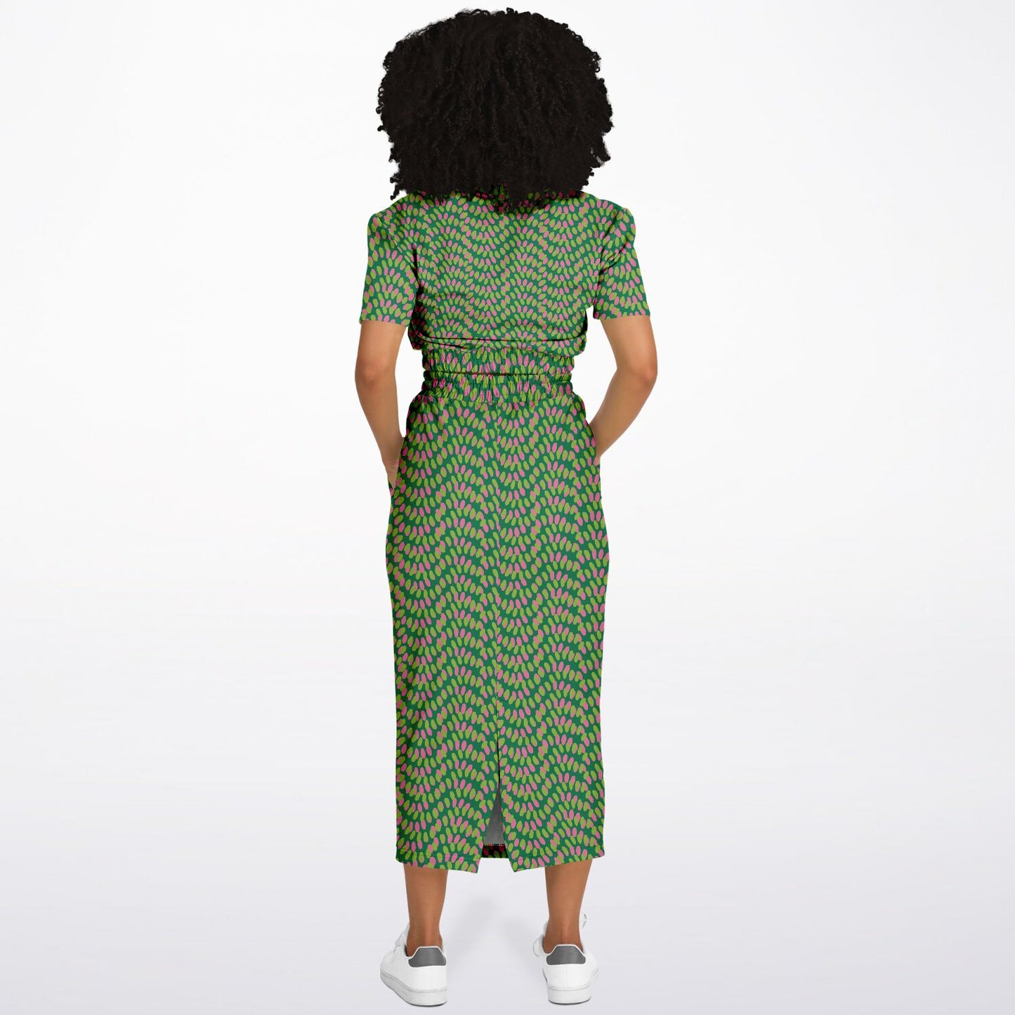 Green dot pattern cropped sweatshirt & long skirt set - Choi Cheung
