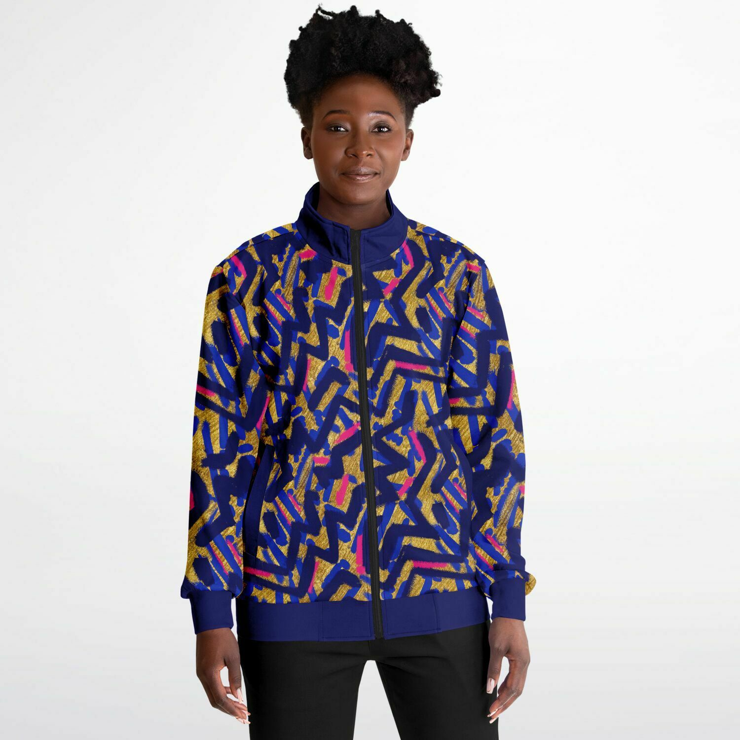 Graffiti print tracksuit top with zipper in Blue _Gold 