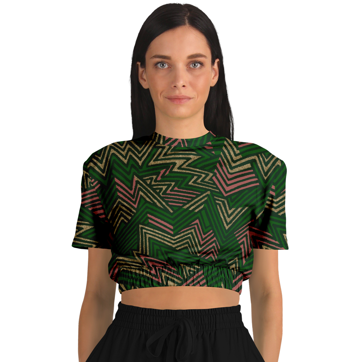 bolt cut out green Athletic Cropped Short Sleeve Sweatshirt - AOP - Choi Cheung