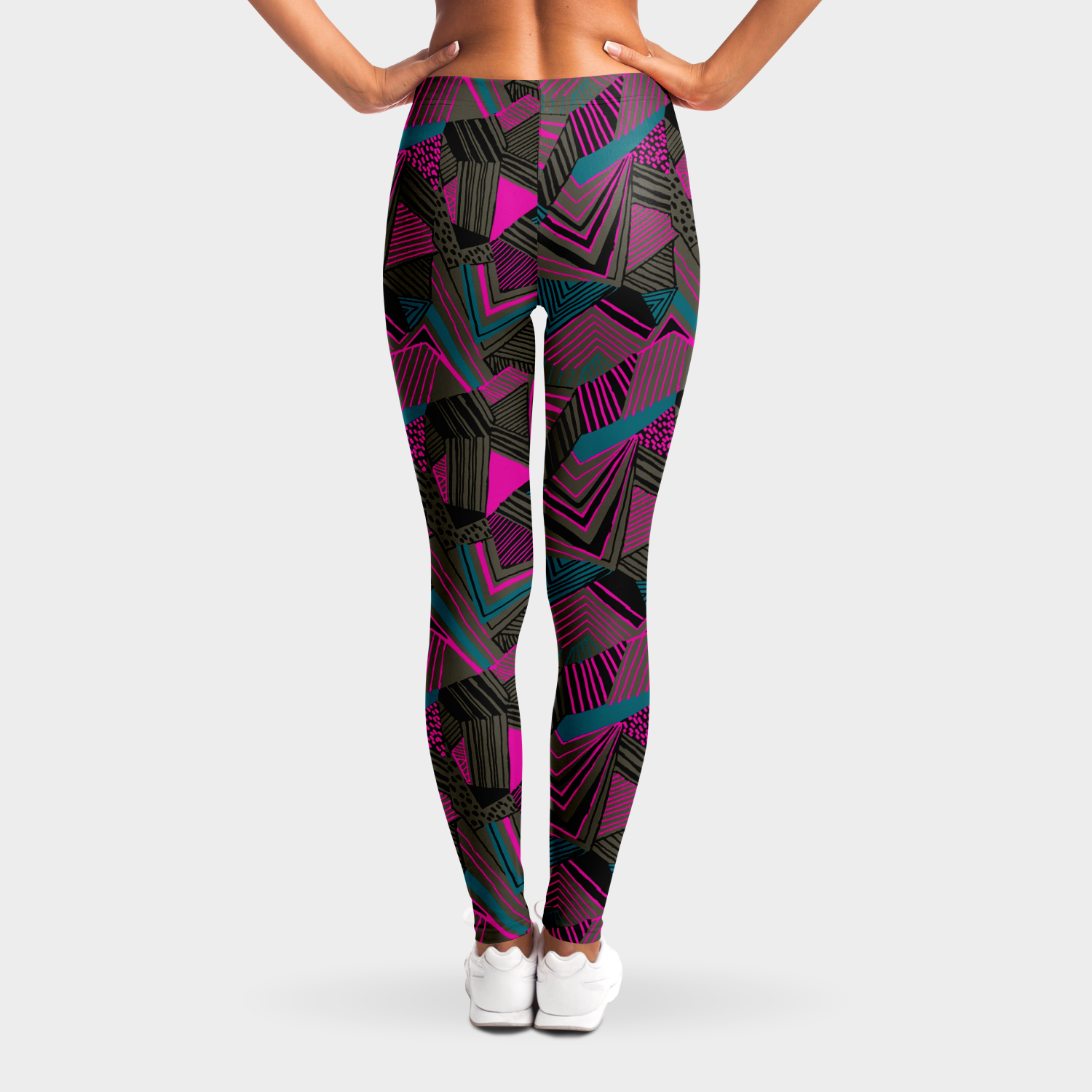 Geometric print legging - Grey/ Hot pink - Choi Cheung