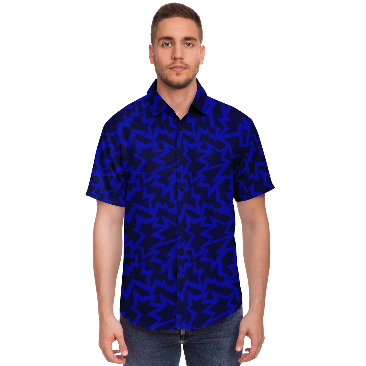 HV bomb blue 50 Short Sleeve Button Down Shirt - AOP - Choi Cheung