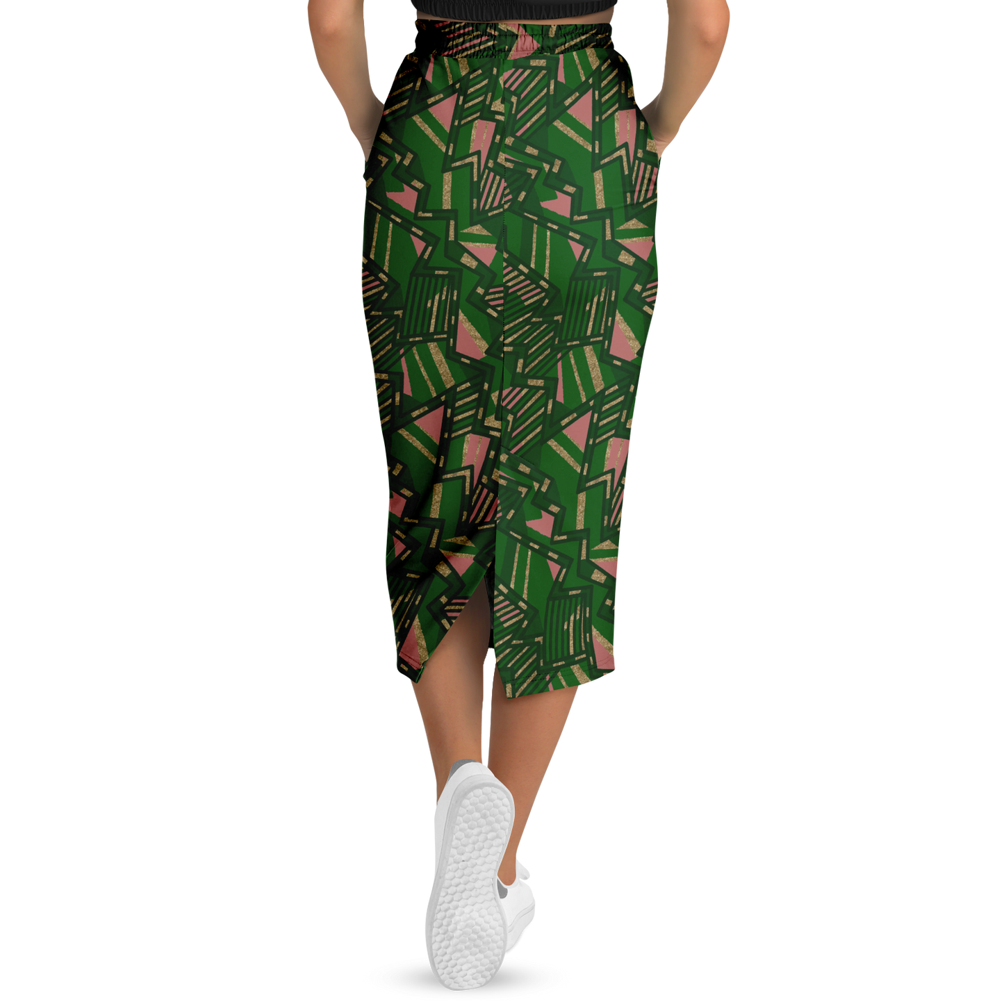 Tribal blast green 75 Athletic Long Pocket Skirt - AOP - Choi Cheung