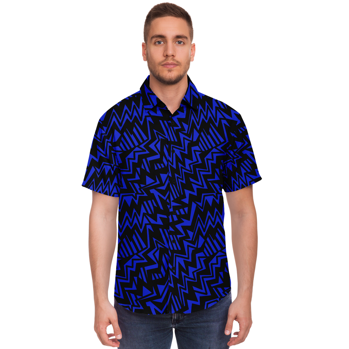 Bolt abstract 75 Short Sleeve Button Down Shirt - AOP - Choi Cheung