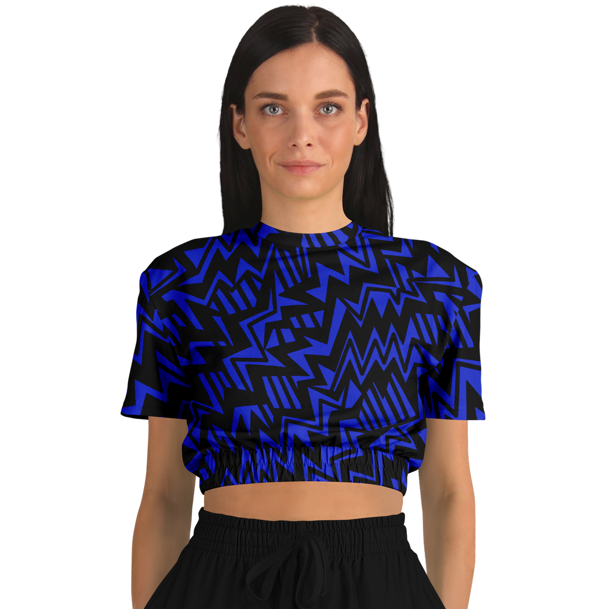 bolt abstract blue Athletic Cropped Short Sleeve Sweatshirt - AOP - Choi Cheung