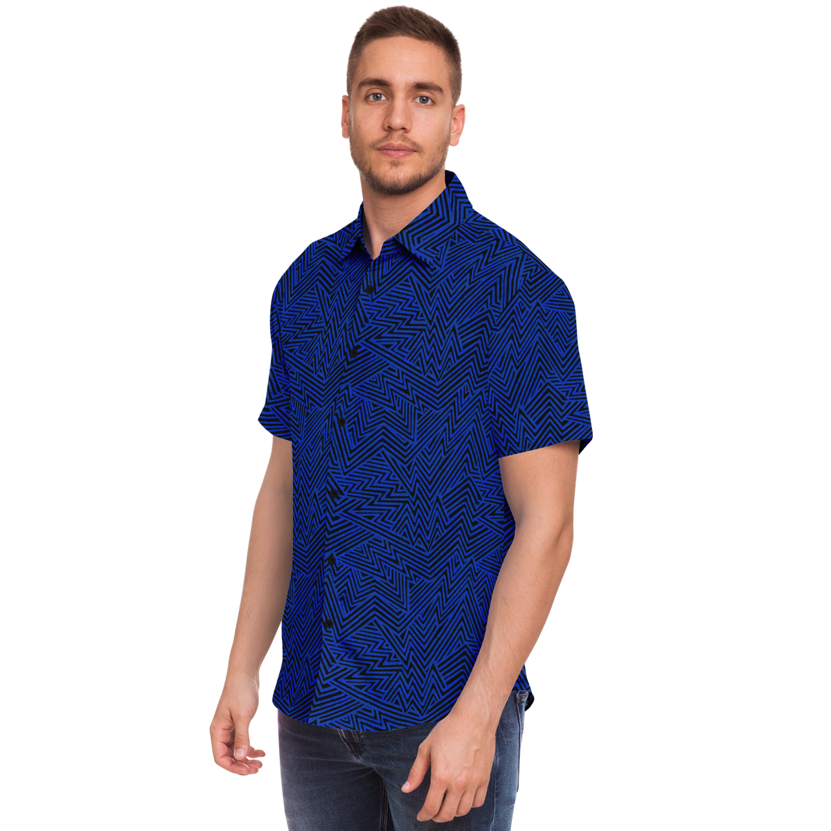Lightning V2 BLK blue  50 Short Sleeve Button Down Shirt - AOP - Choi Cheung
