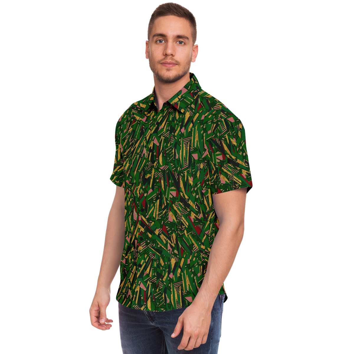 HV shape explosion remix chaos gr Short Sleeve Button Down Shirt - AOP - Choi Cheung
