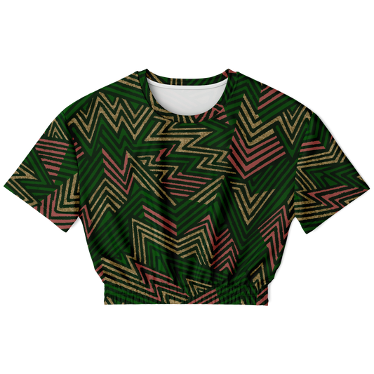 bolt cut out green Athletic Cropped Short Sleeve Sweatshirt - AOP - Choi Cheung
