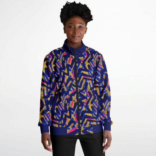 Abstract graffiti print tracksuit top - Blue gold - Choi Cheung