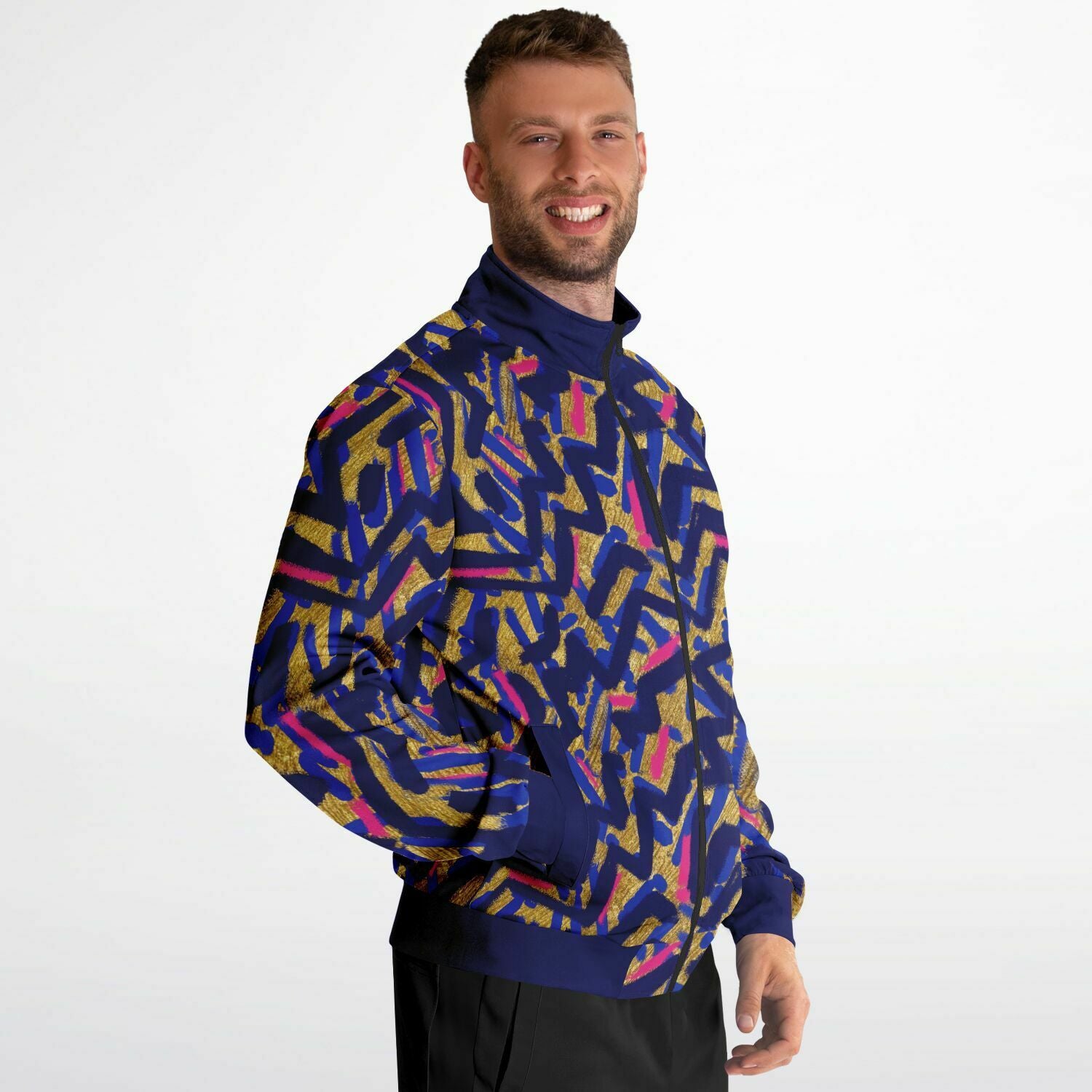 Abstract graffiti print tracksuit top - Blue gold - Choi Cheung