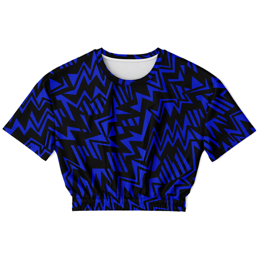 bolt abstract blue Athletic Cropped Short Sleeve Sweatshirt - AOP - Choi Cheung