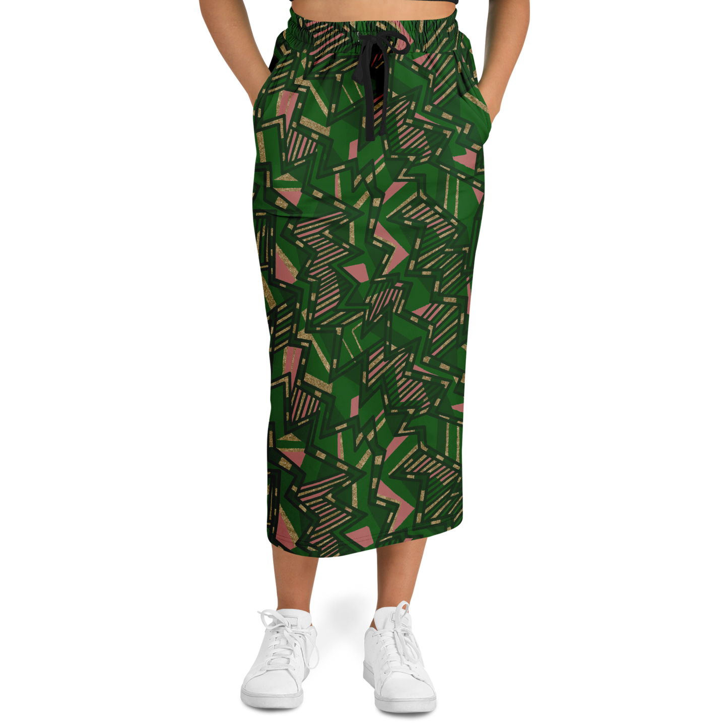 Tribal blast green 75 Athletic Long Pocket Skirt - AOP - Choi Cheung