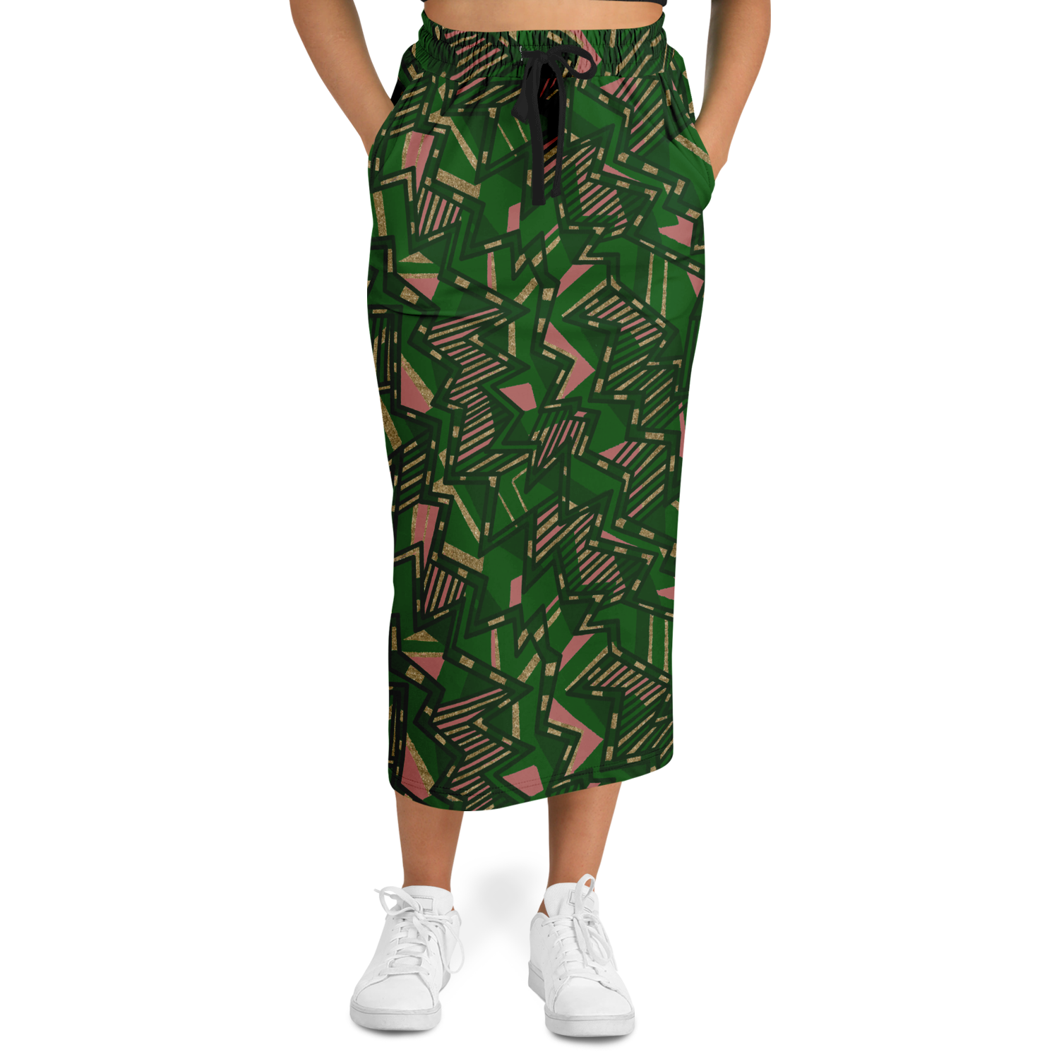 Tribal blast green 75 Athletic Long Pocket Skirt - AOP - Choi Cheung