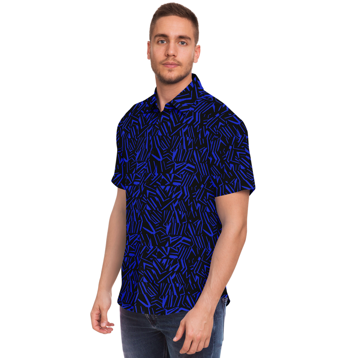 HV collage blue 50 Short Sleeve Button Down Shirt - AOP - Choi Cheung