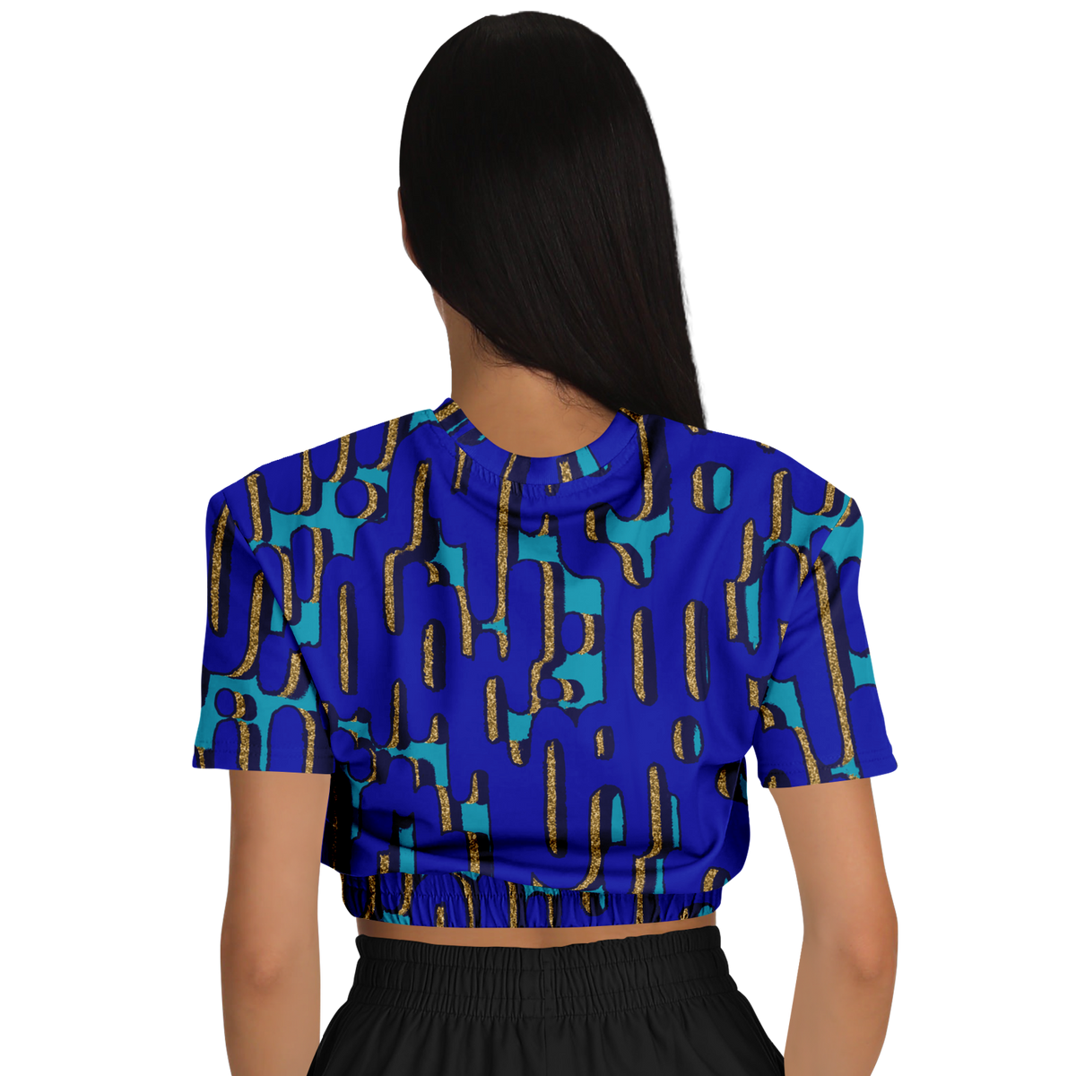 camo blobby teal Athletic Cropped Short Sleeve Sweatshirt - AOP - Choi Cheung