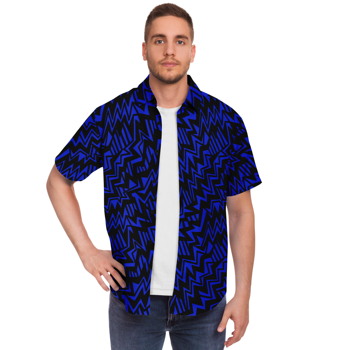 Bolt abstract 75 Short Sleeve Button Down Shirt - AOP - Choi Cheung