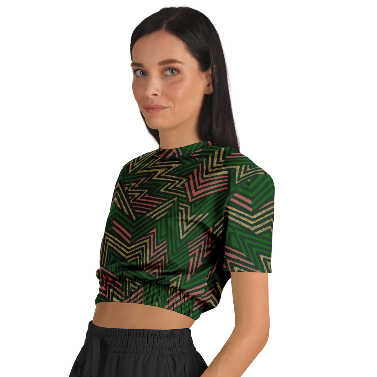 bolt cut out green Athletic Cropped Short Sleeve Sweatshirt - AOP - Choi Cheung