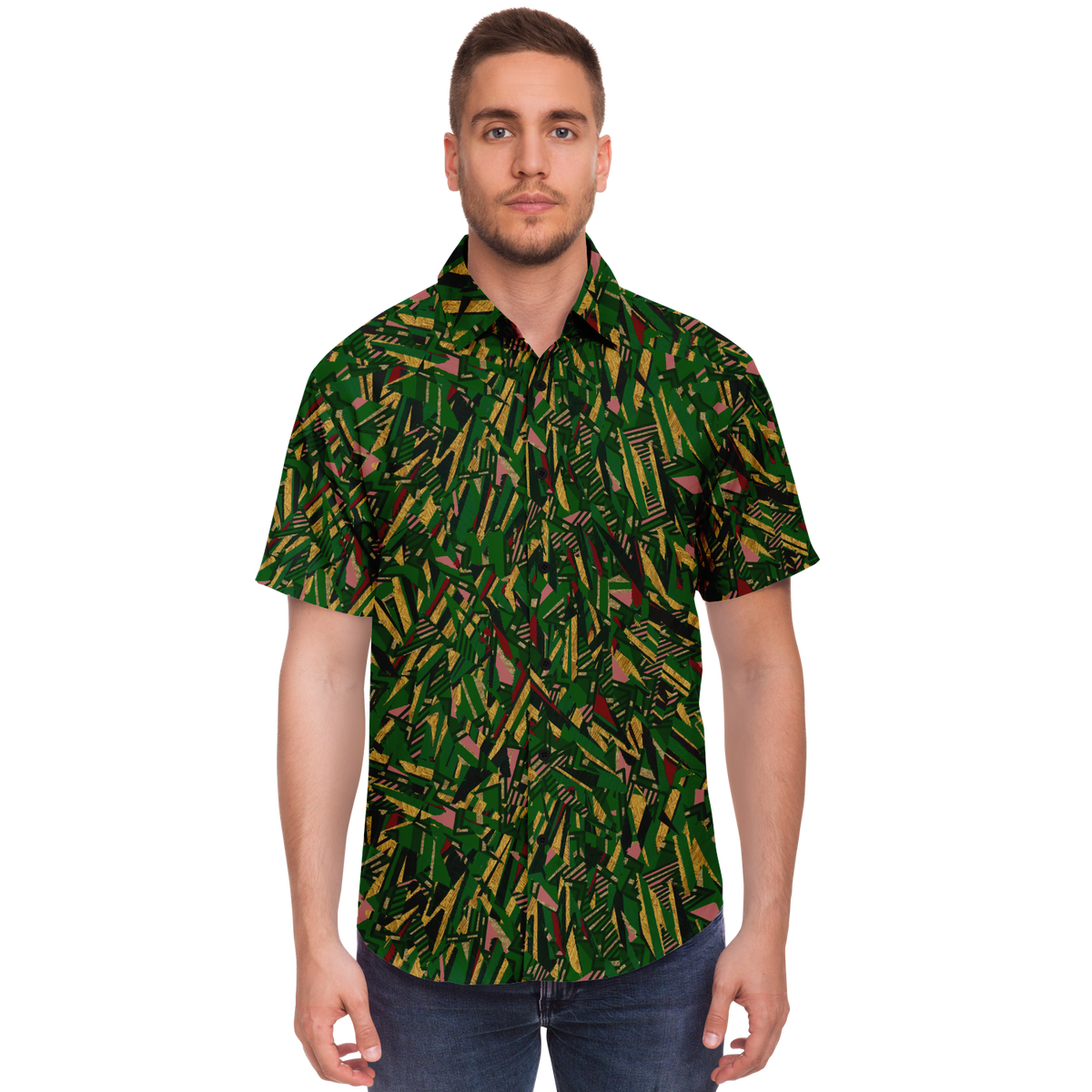 HV shape explosion remix chaos gr Short Sleeve Button Down Shirt - AOP - Choi Cheung