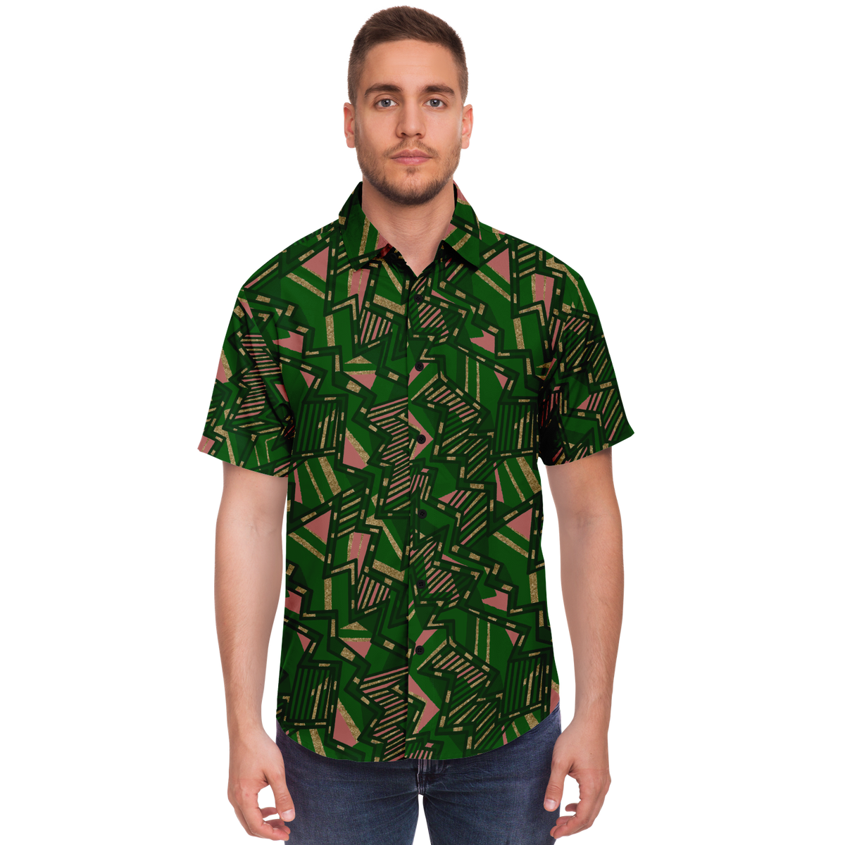 HV tribal blast G Short Sleeve Button Down Shirt - AOP - Choi Cheung