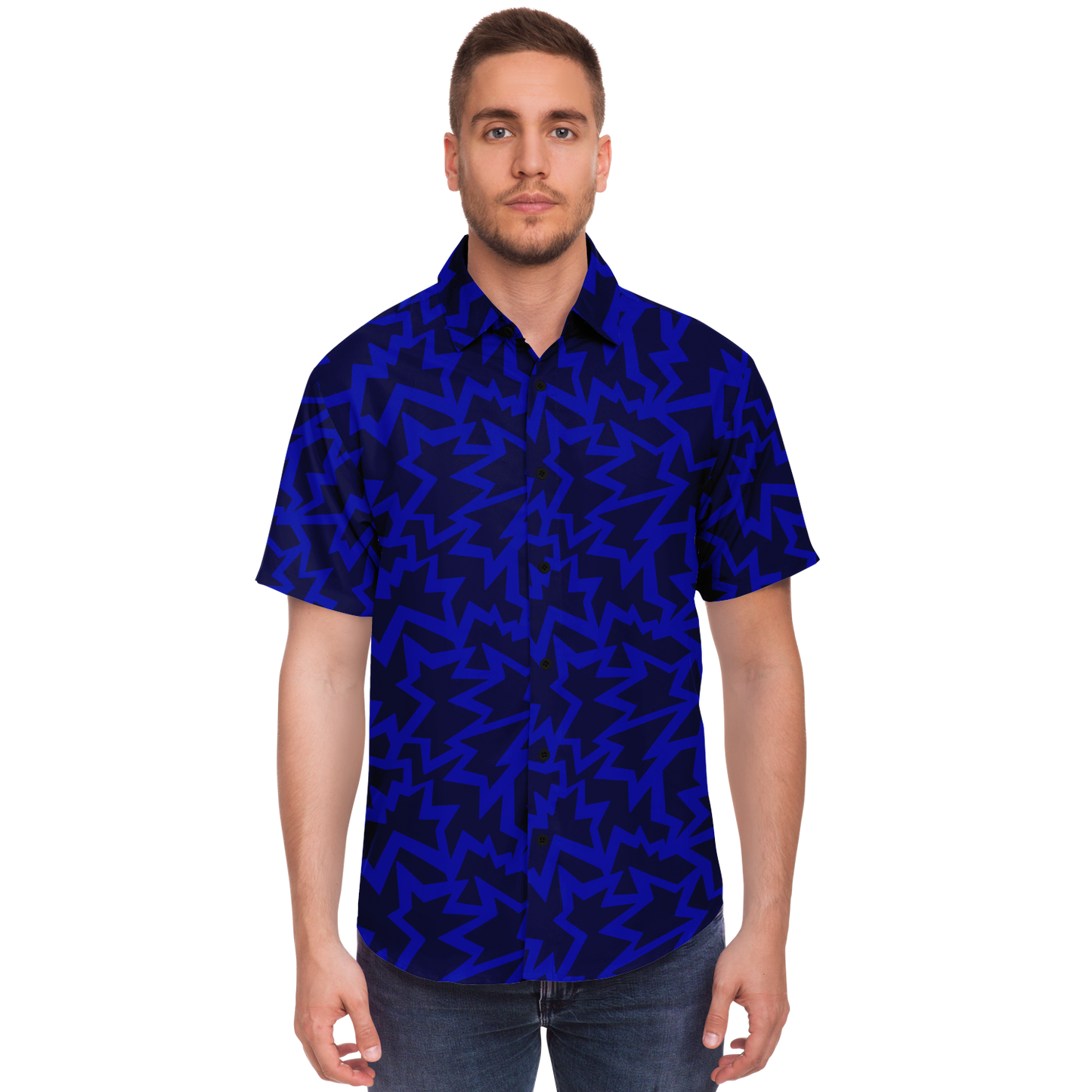 HV bomb blue 50 Short Sleeve Button Down Shirt - AOP - Choi Cheung
