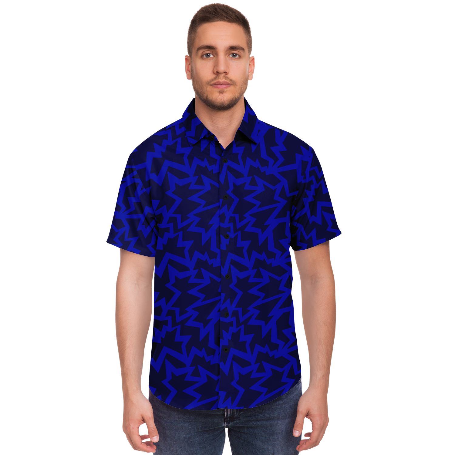 HV bomb blue 50 Short Sleeve Button Down Shirt - AOP - Choi Cheung