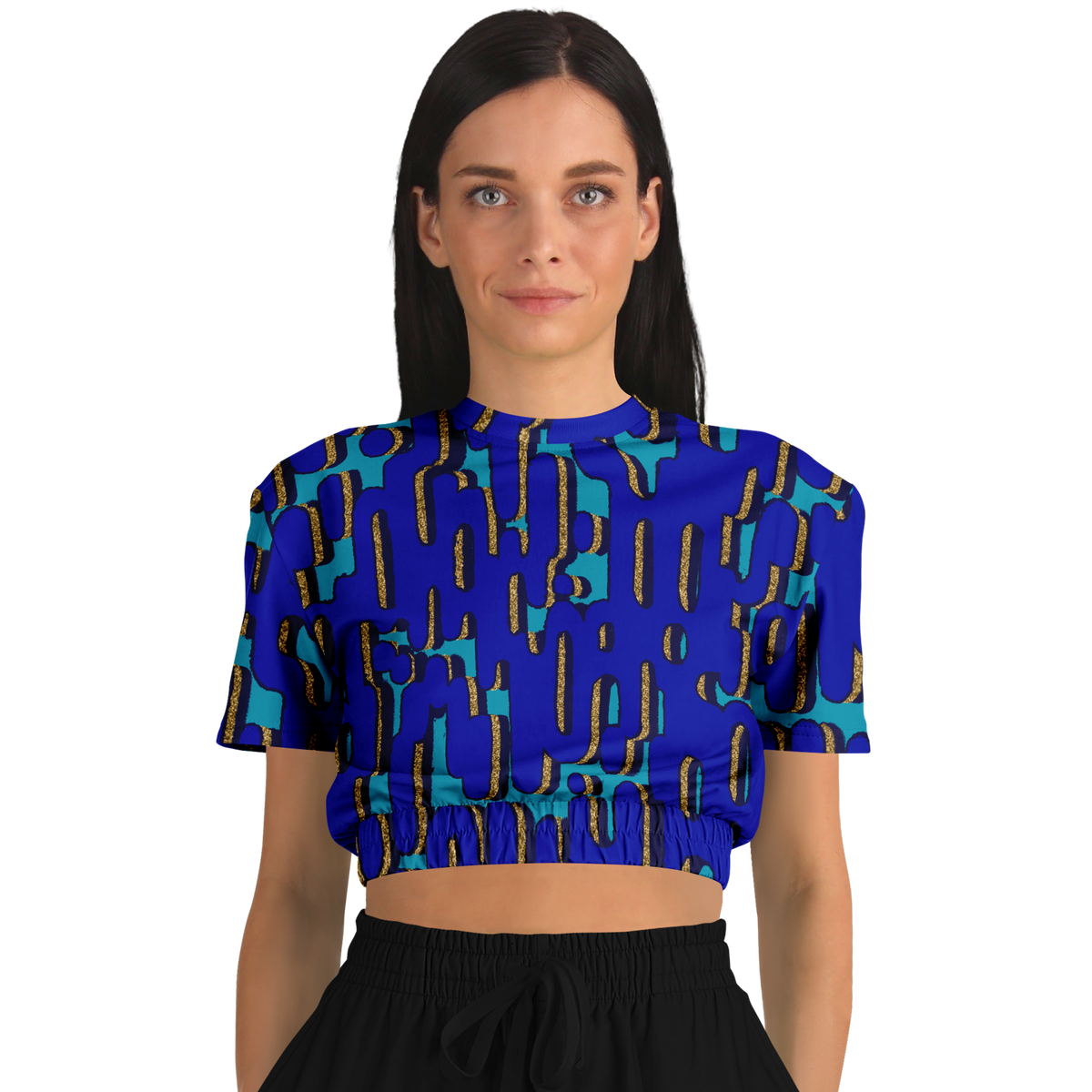 camo blobby teal Athletic Cropped Short Sleeve Sweatshirt - AOP - Choi Cheung