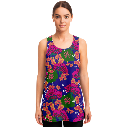 Fuchsia & Green Floral Print Blue Tank Top - Choi Cheung