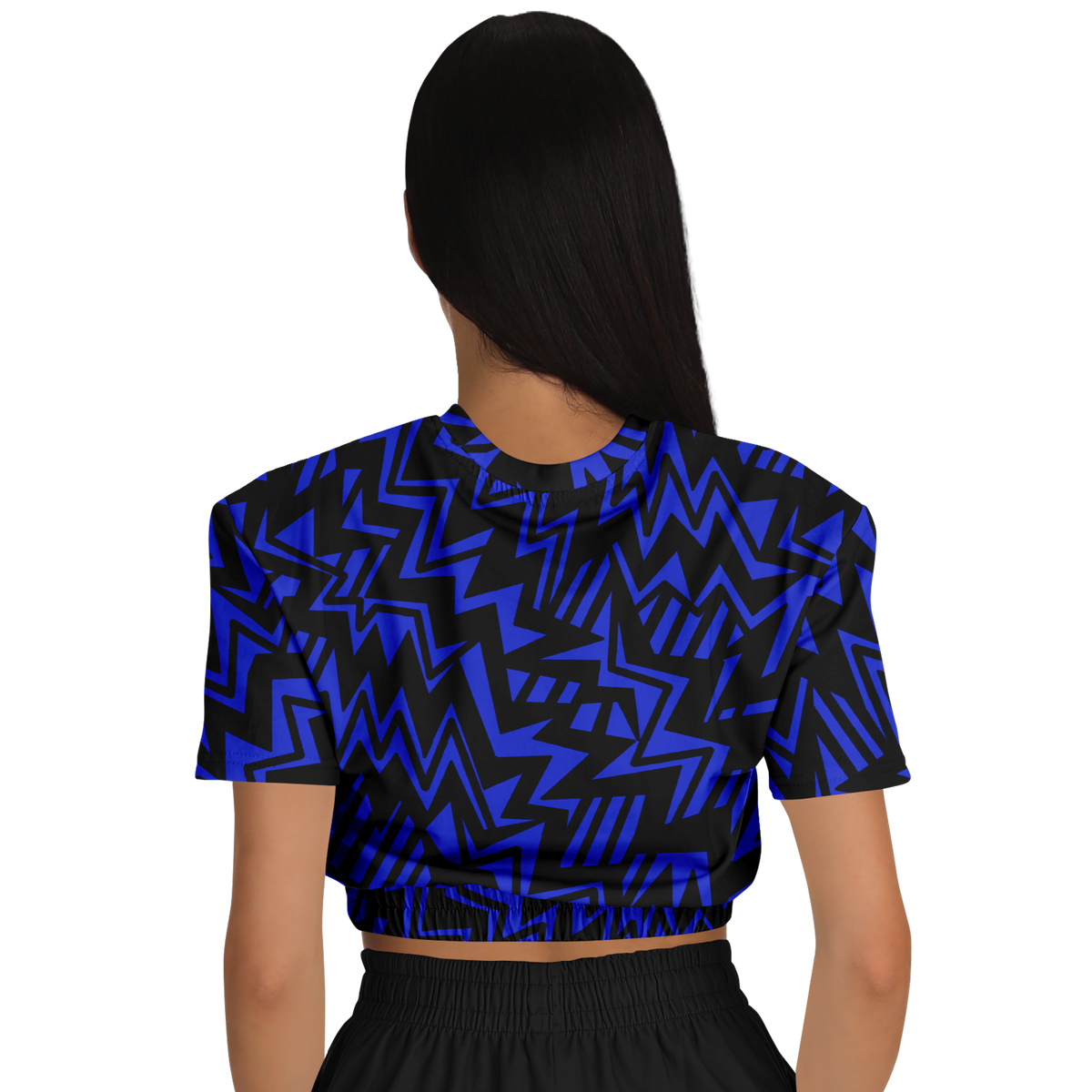bolt abstract blue Athletic Cropped Short Sleeve Sweatshirt - AOP - Choi Cheung