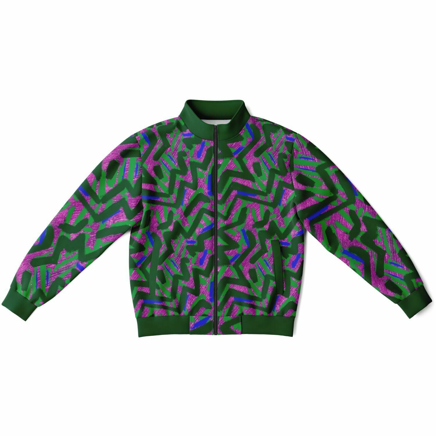 Abstract graffiti print tracksuit top - Green & Pink front