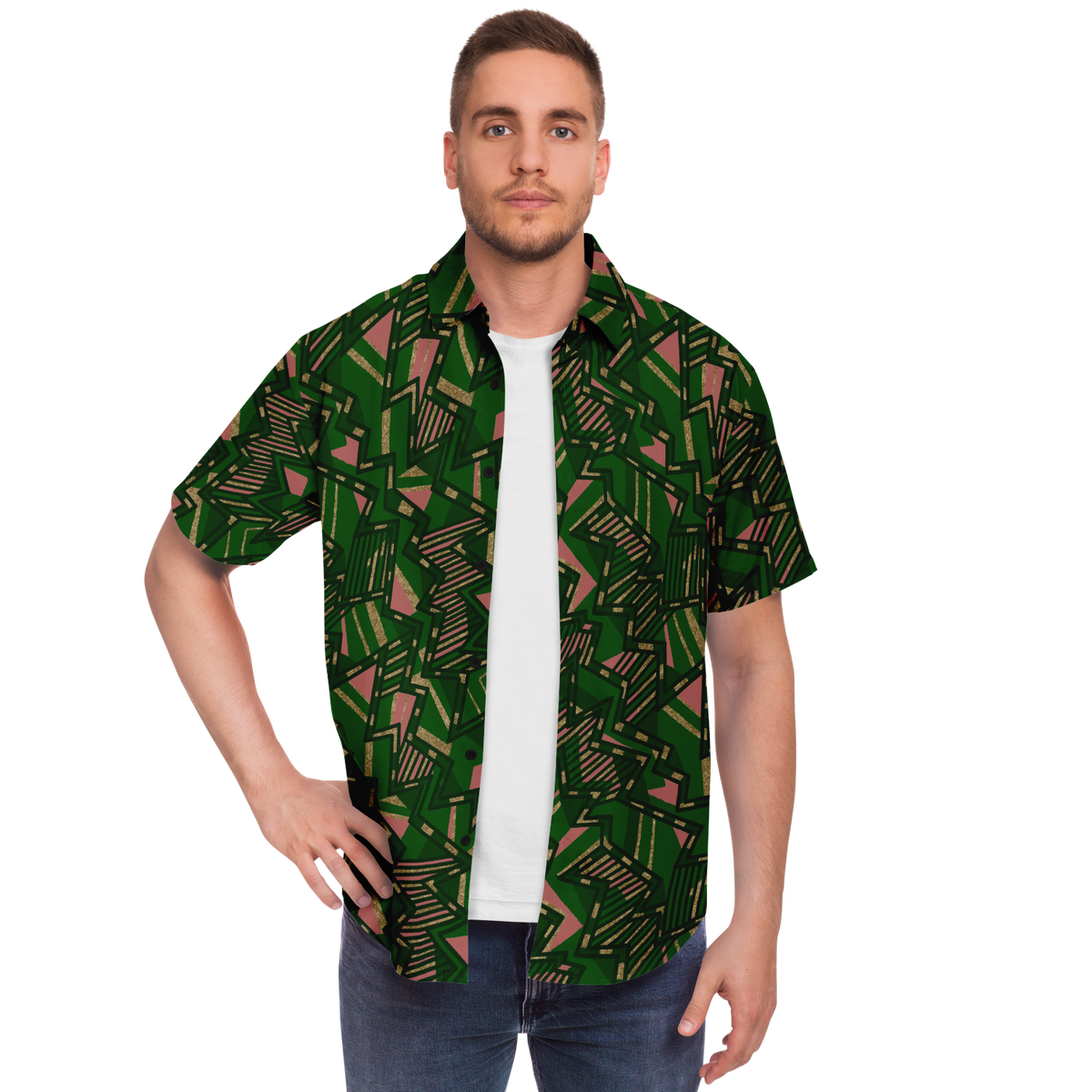 HV tribal blast G Short Sleeve Button Down Shirt - AOP - Choi Cheung