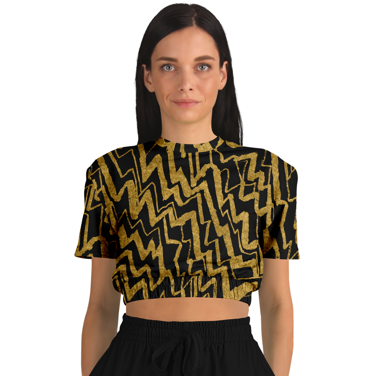 Loose diagonal zig black 75 Athletic Cropped Short Sleeve Sweatshirt - AOP - Choi Cheung