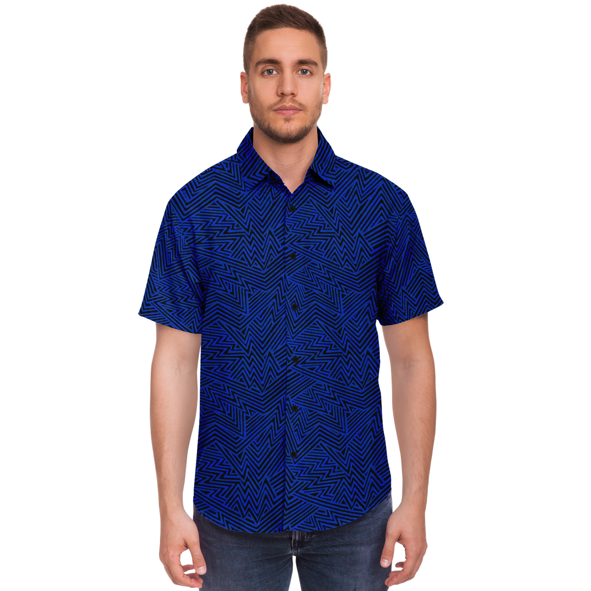 Lightning V2 BLK blue  50 Short Sleeve Button Down Shirt - AOP - Choi Cheung