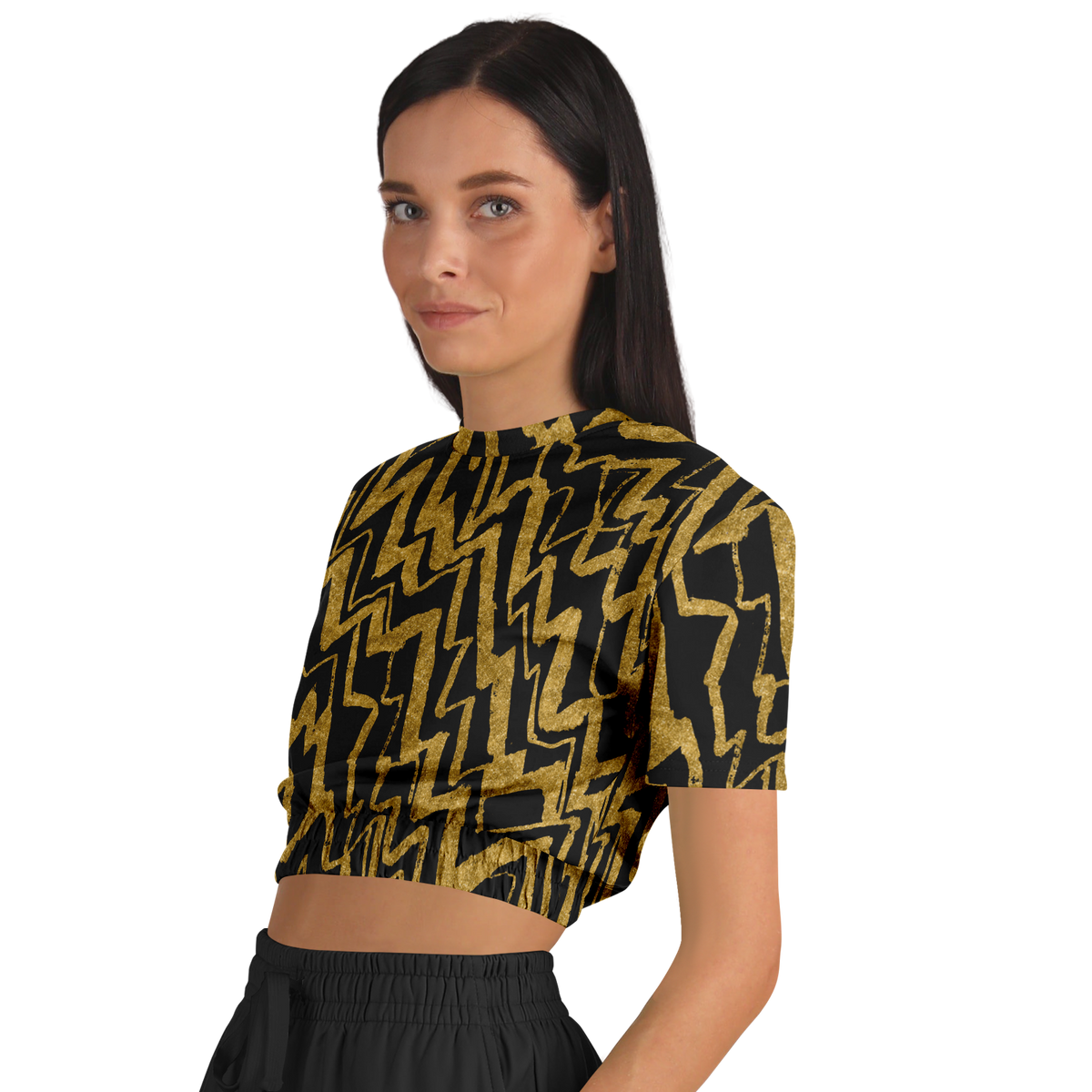 Loose diagonal zig black 75 Athletic Cropped Short Sleeve Sweatshirt - AOP - Choi Cheung