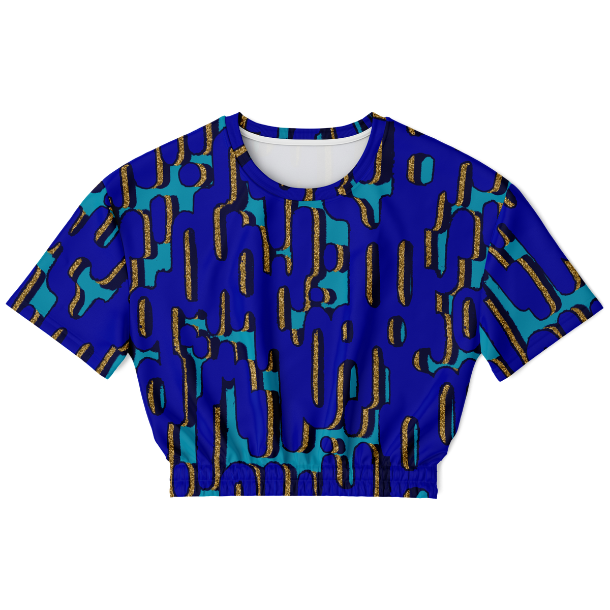 camo blobby teal Athletic Cropped Short Sleeve Sweatshirt - AOP - Choi Cheung