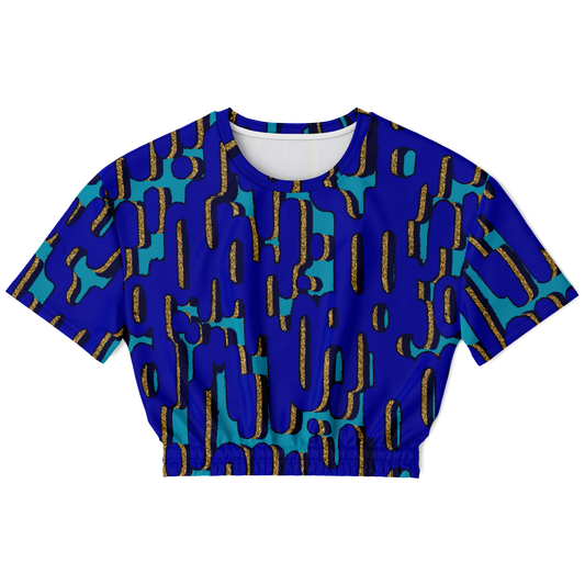 camo blobby teal Athletic Cropped Short Sleeve Sweatshirt - AOP - Choi Cheung