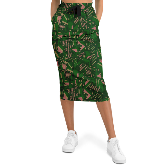 Tribal blast green 75 Athletic Long Pocket Skirt - AOP - Choi Cheung