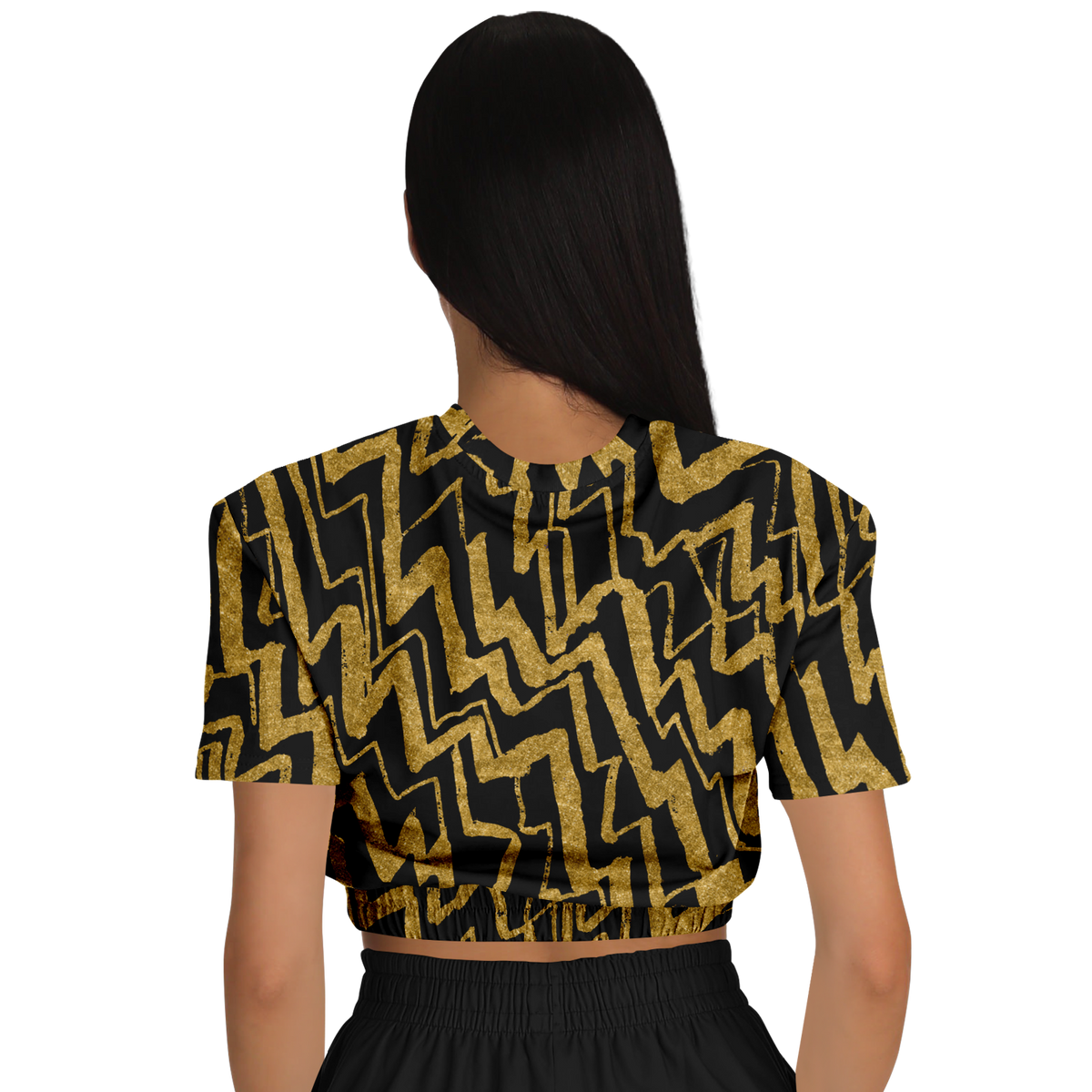 Loose diagonal zig black 75 Athletic Cropped Short Sleeve Sweatshirt - AOP - Choi Cheung