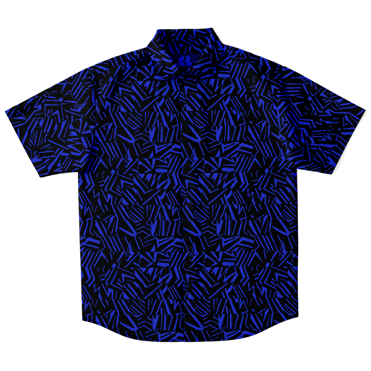 HV collage blue 50 Short Sleeve Button Down Shirt - AOP - Choi Cheung