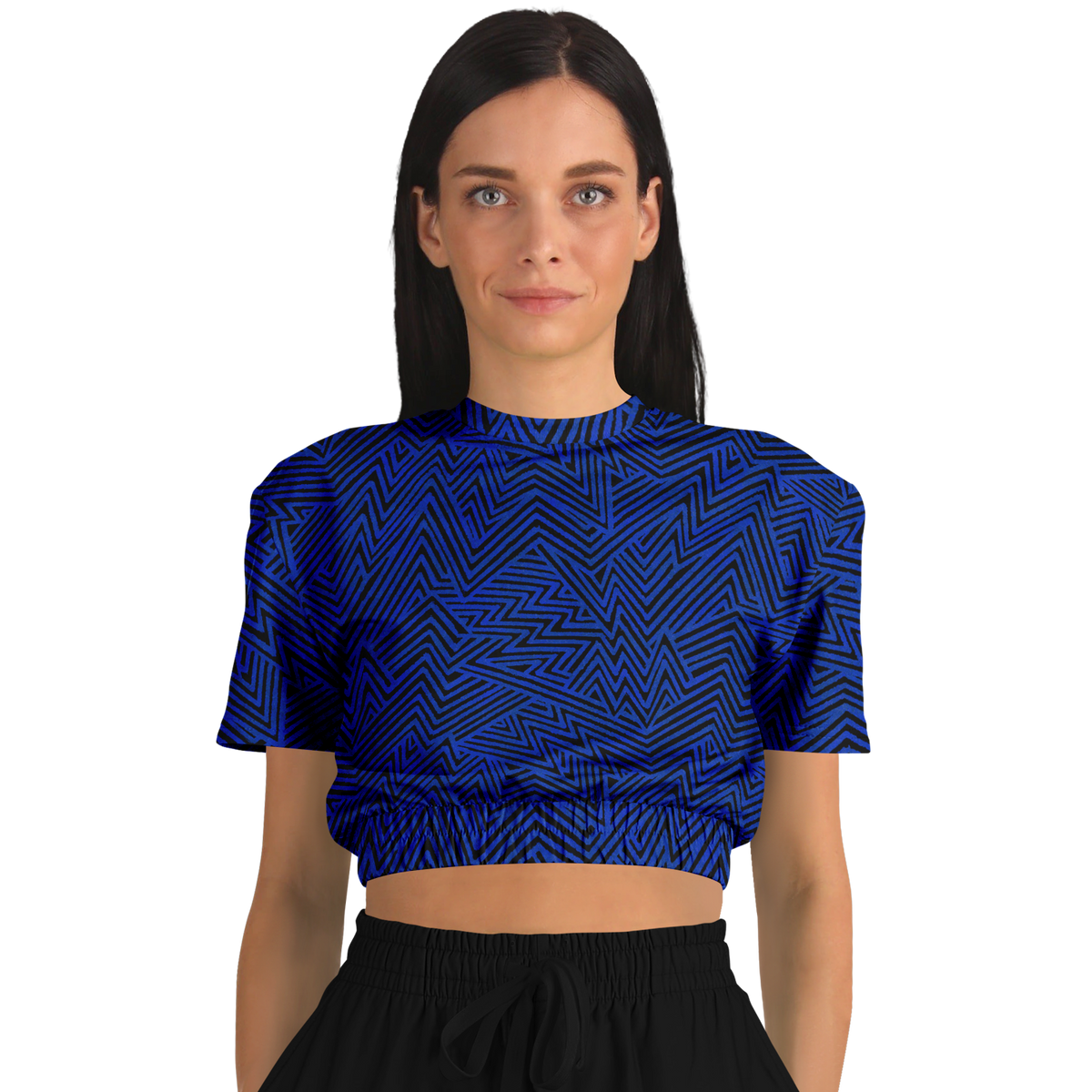 Lightning V2 BLK blue 50 Athletic Cropped Short Sleeve Sweatshirt - AOP - Choi Cheung
