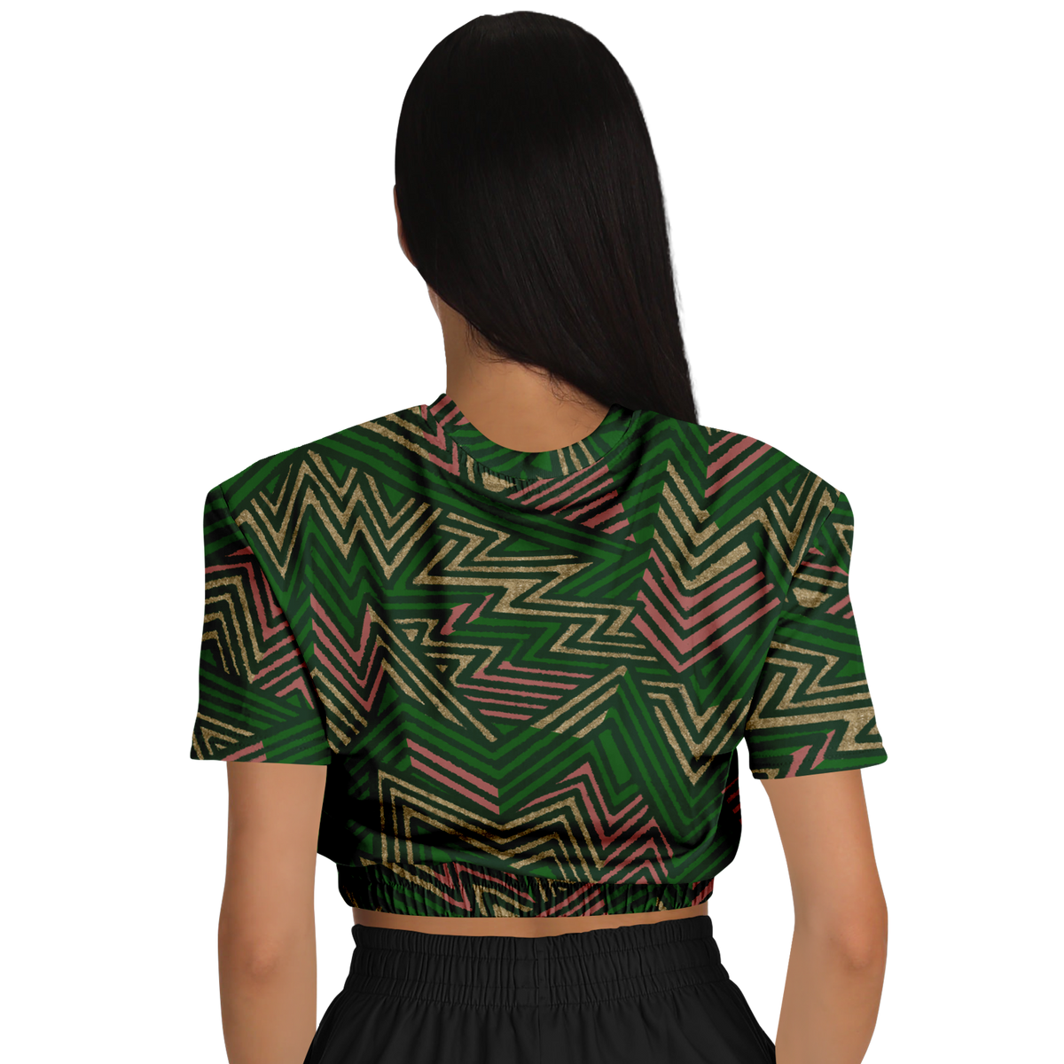 bolt cut out green Athletic Cropped Short Sleeve Sweatshirt - AOP - Choi Cheung