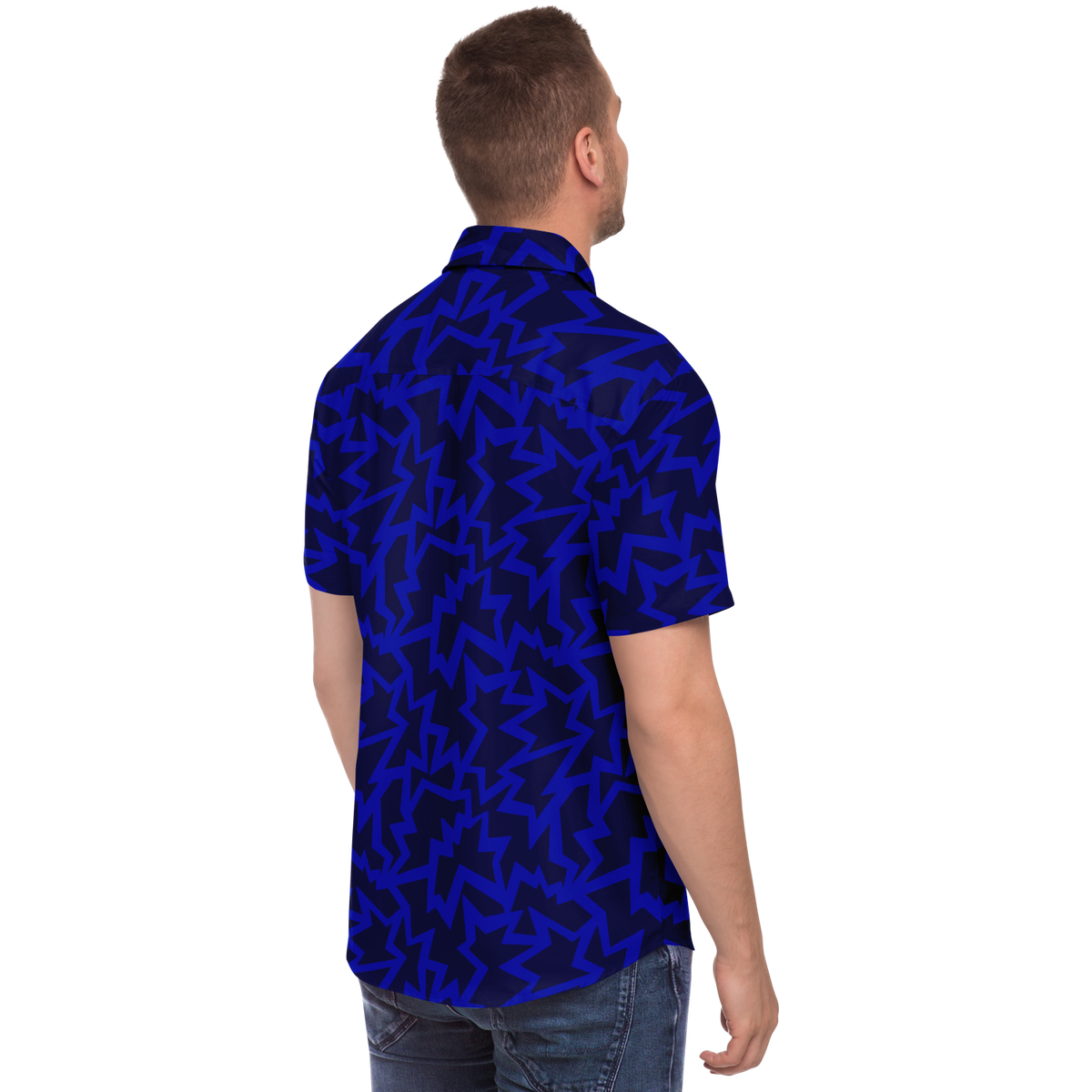 HV bomb blue 50 Short Sleeve Button Down Shirt - AOP - Choi Cheung