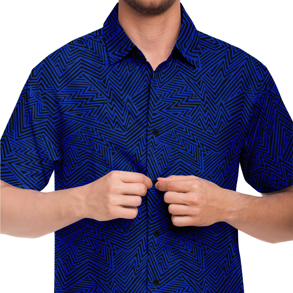 Lightning V2 BLK blue  50 Short Sleeve Button Down Shirt - AOP - Choi Cheung
