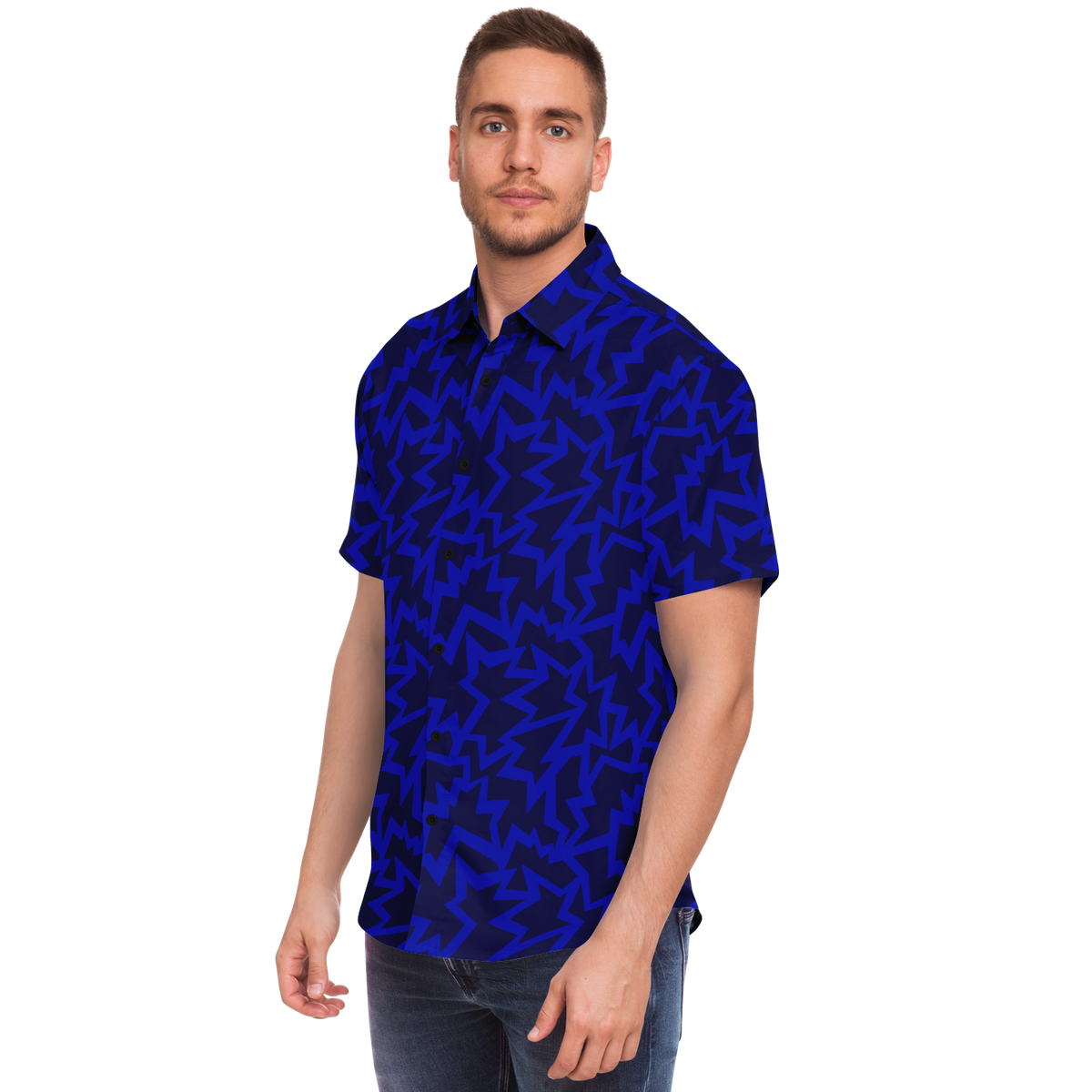 HV bomb blue 50 Short Sleeve Button Down Shirt - AOP - Choi Cheung
