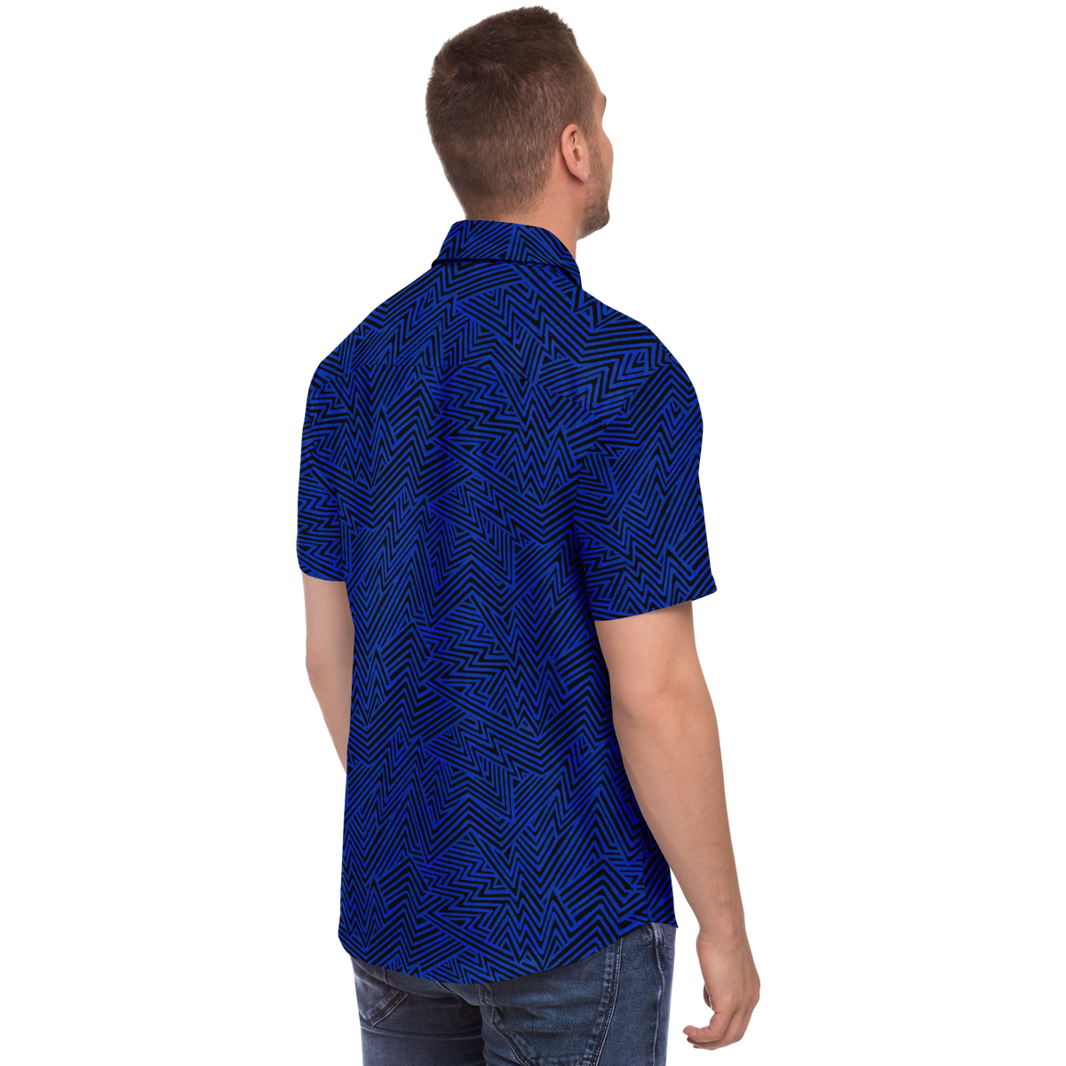 Lightning V2 BLK blue  50 Short Sleeve Button Down Shirt - AOP - Choi Cheung