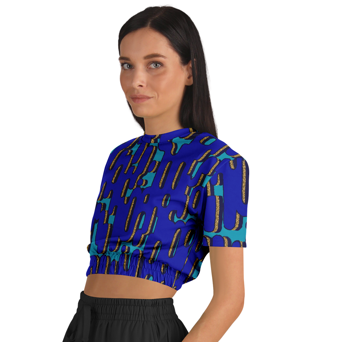 camo blobby teal Athletic Cropped Short Sleeve Sweatshirt - AOP - Choi Cheung