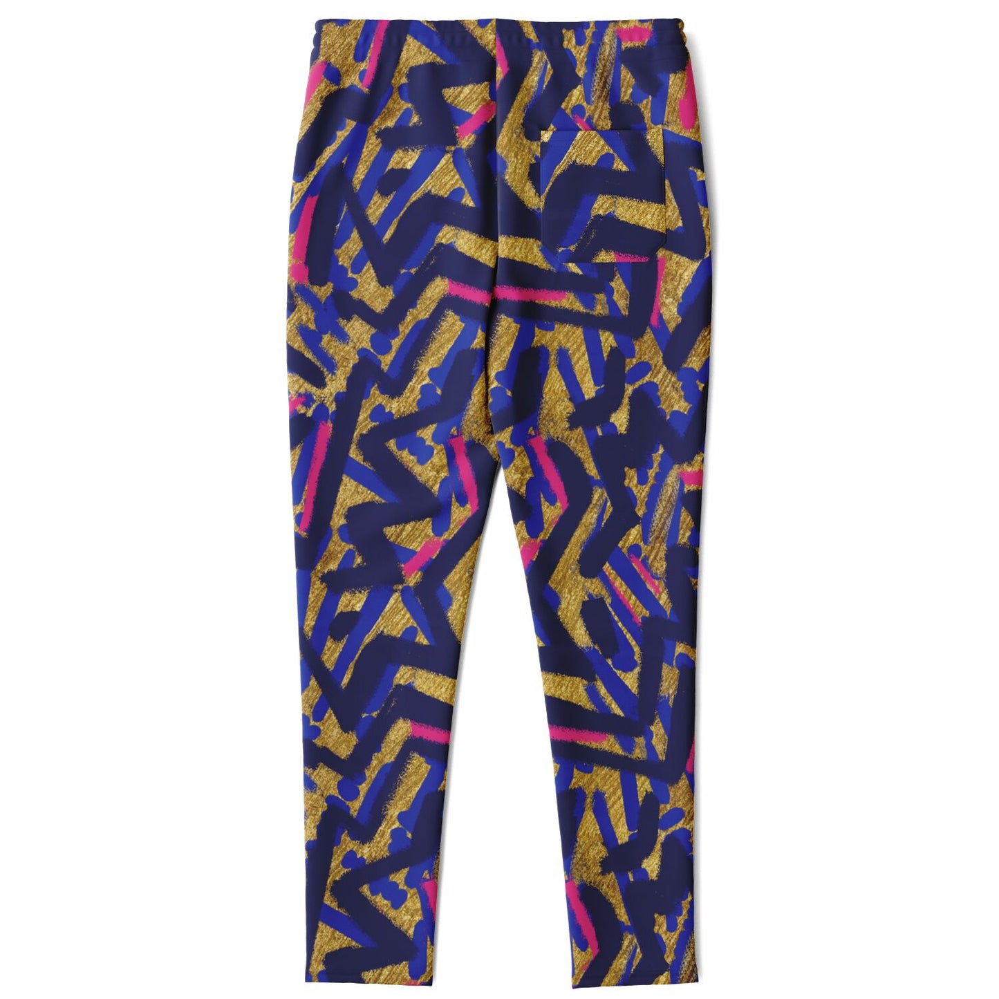 Abstract graffiti print track pants - Blue & Gold Back view 