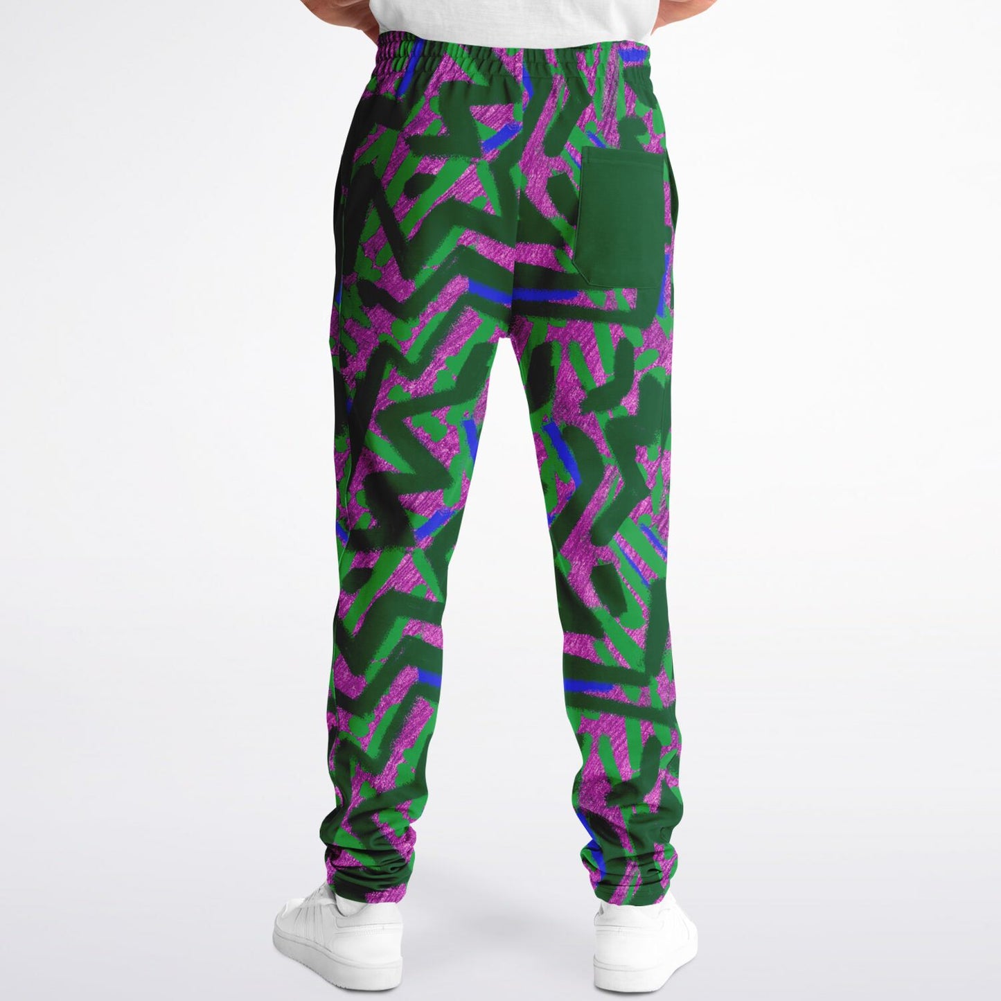 abstract graffiti print track Pants male-back view